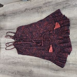 NEW! Adam Levine Collection Lace Up Paisley Print Dress XS Navy Blue & Red